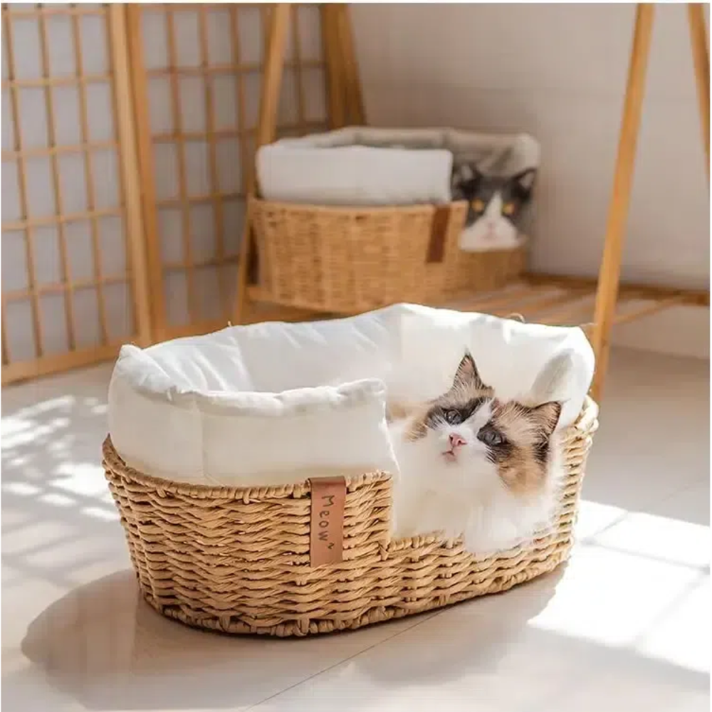 北欧風手編み猫ベッド/犬ベッド 天然素材 ペットベッド 北欧風手編み猫ベッド/犬ベッド 天然素材 ペットベッド