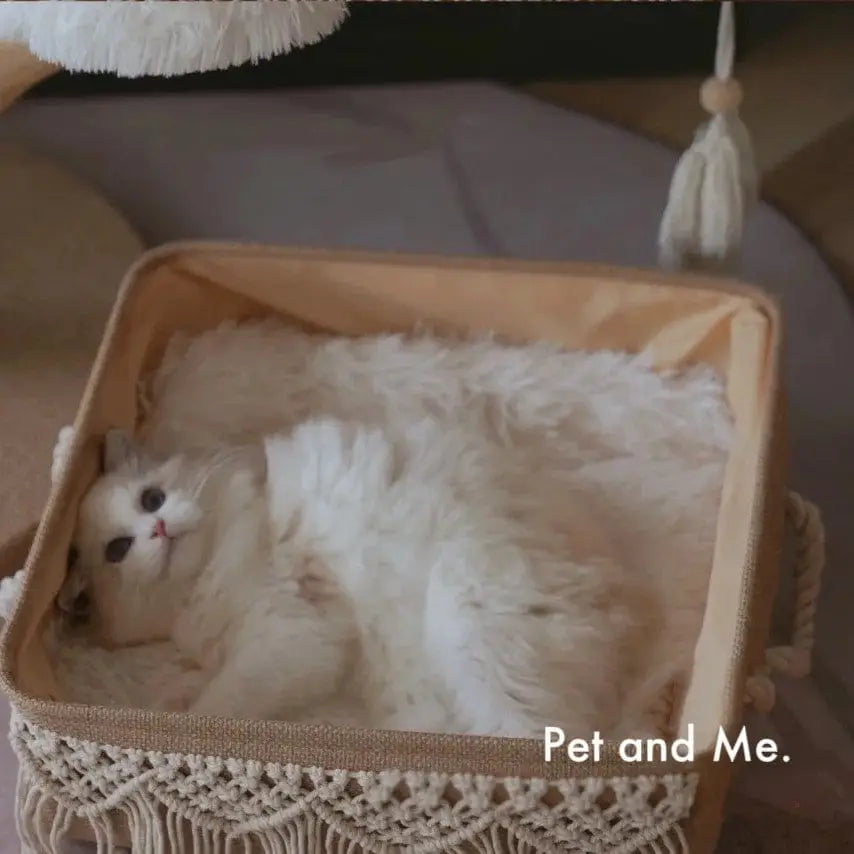 北欧マクラメ編みキャットベッド 天然麻 BOHOスタイル ハワイアン 南国 猫ねこ 猫ベッド/犬ベッド(翌日発送可能)