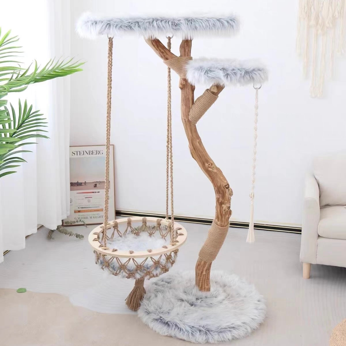 【雲にのる】天然木無垢材キャットタワー|猫の揺りかご付き(翌営業日発送可能)