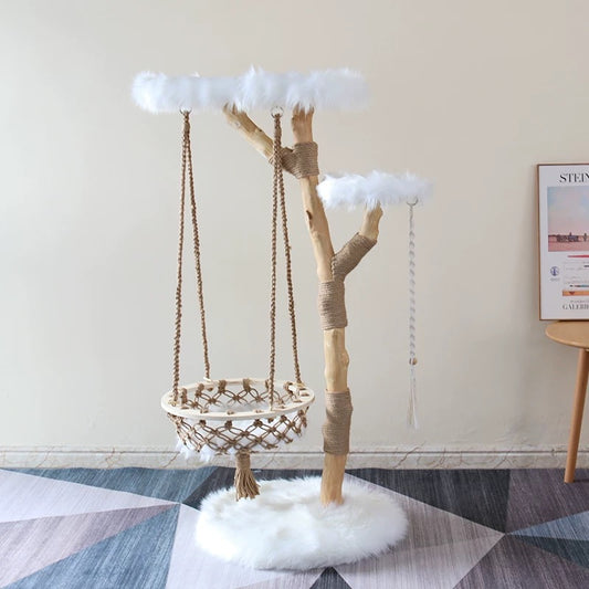 【雲にのる】天然木無垢材キャットタワー|猫の揺りかご付き(翌営業日発送可能)