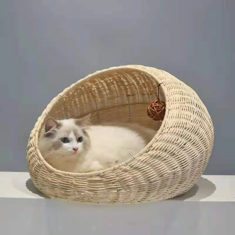 手編み猫用ラタンベッド 天然素材