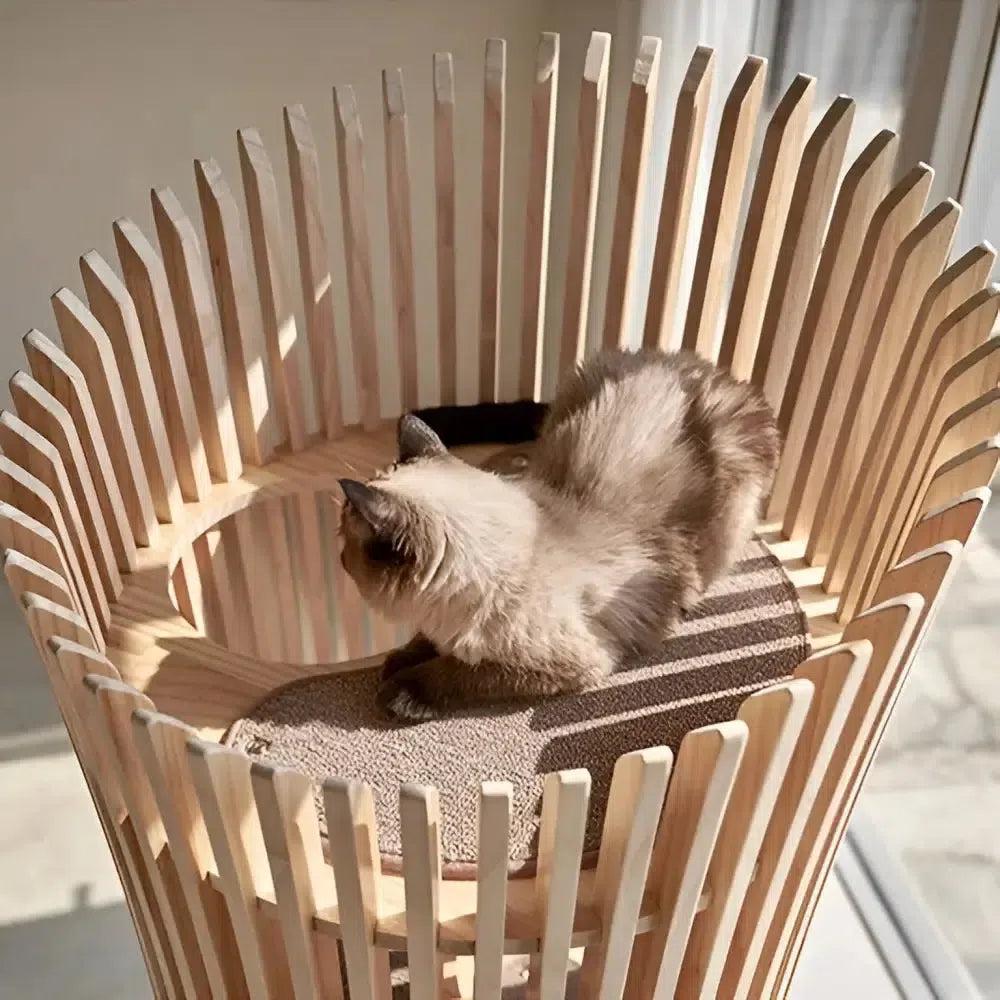 【雅】透ける木漏れ日キャットタワー 和風 天然木 高級猫家具【2週間以内発送可能】