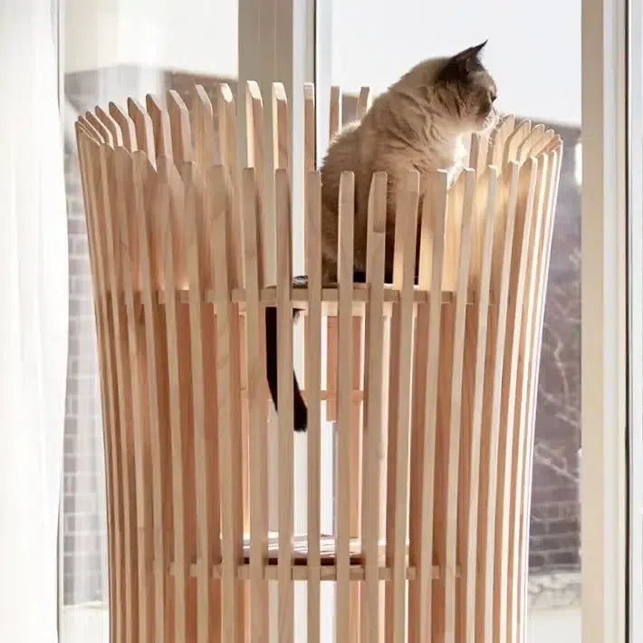 【雅】透ける木漏れ日キャットタワー 和風 天然木 高級猫家具【2週間以内発送可能】