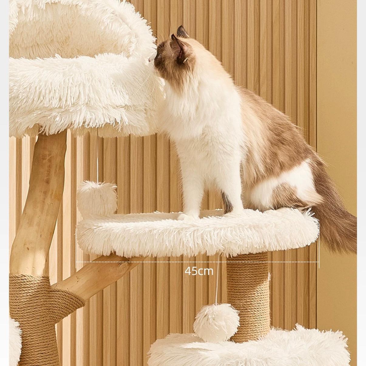 【雲にのる】北欧風 無垢材ベッド付き天然木キャットタワー (1/6以降発送可能)