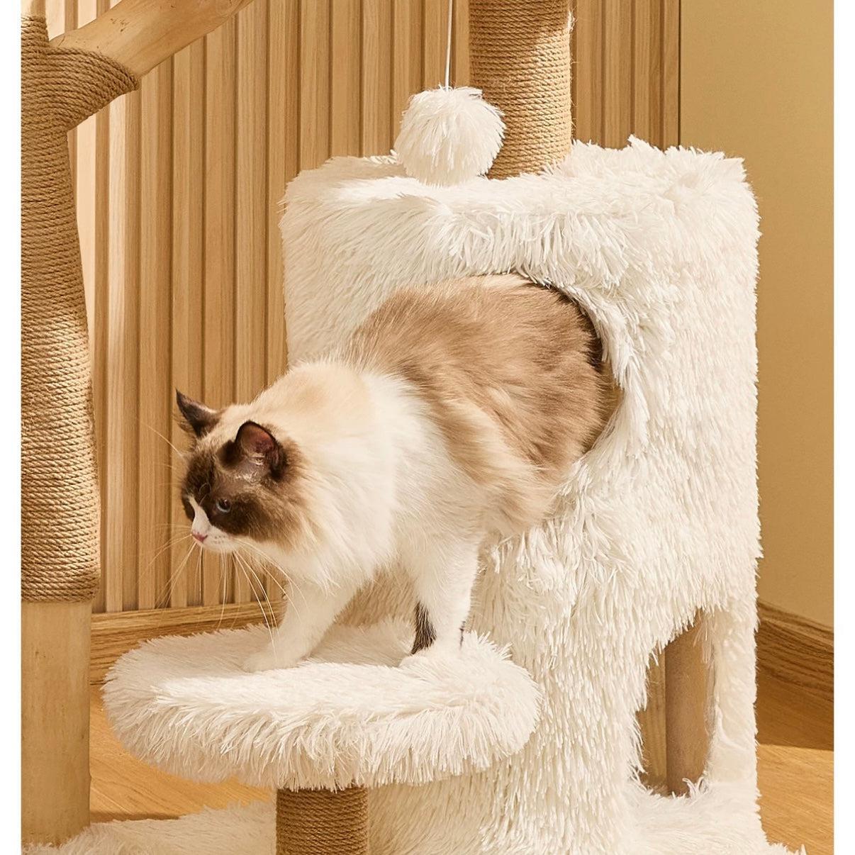【雲にのる】北欧風 無垢材ベッド付き天然木キャットタワー (1/6以降発送可能)
