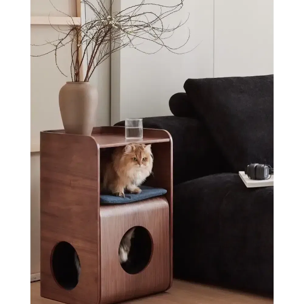 ペットと過ごす曲げ木サイドテーブル 椅子 多目的ペット家具 北欧 おしゃれ 猫ベッド/犬ベッド マット付き 天然木