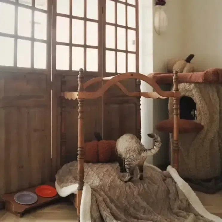【ローマの休日】高級天然木製ペットベッド キャノピーベッド 猫用ベッド 犬用ベッド 高級ペット家具(受注製作)