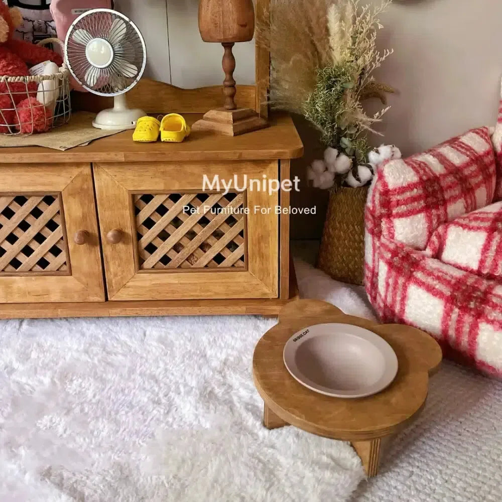 【ローマの休日】天然木製フードボウルスタンド 猫用ベッド 犬用ベッド 高級ペット家具(受注製作)