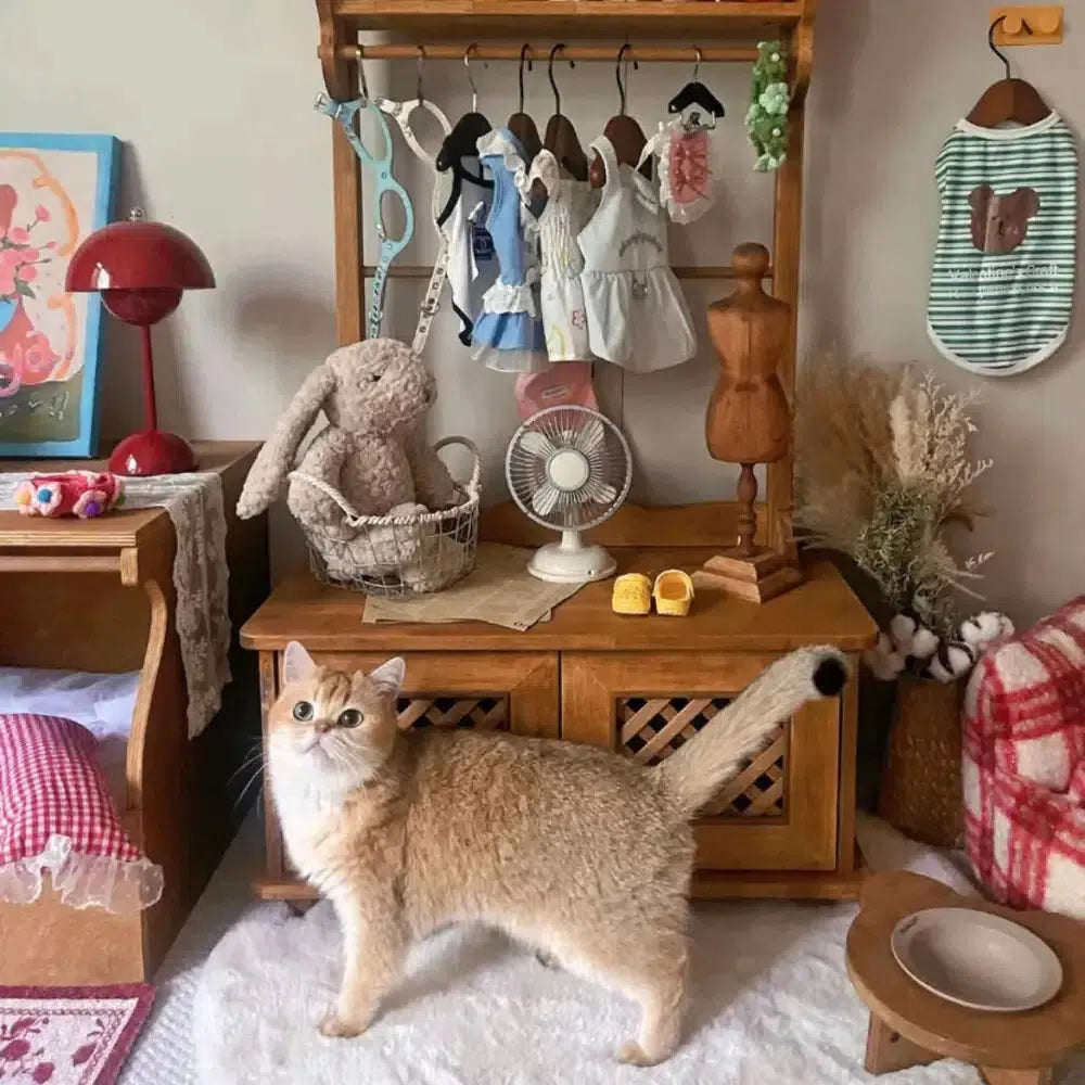 【ローマの休日】天然木製フードボウルスタンド 猫用ベッド 犬用ベッド 高級ペット家具(受注製作)
