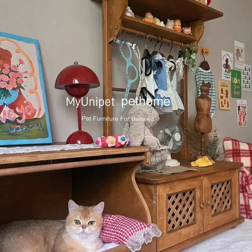【ローマの休日】ペット用クロゼット 猫犬用品収納棚おしゃれ アンティーク棚キャビネット(受注製作)