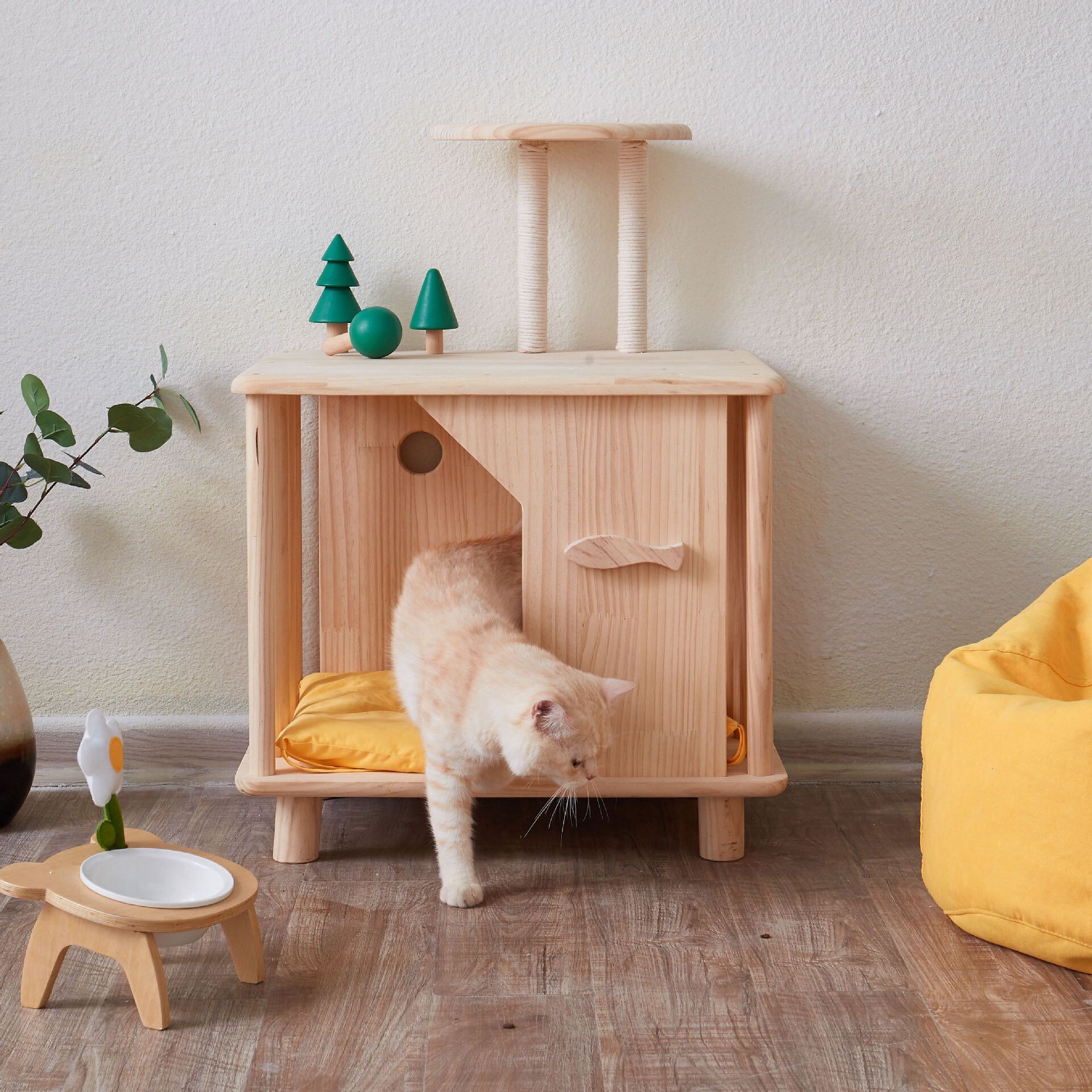北欧風無垢材 猫ハウス マット付き サイドテーブル – MyUnipet