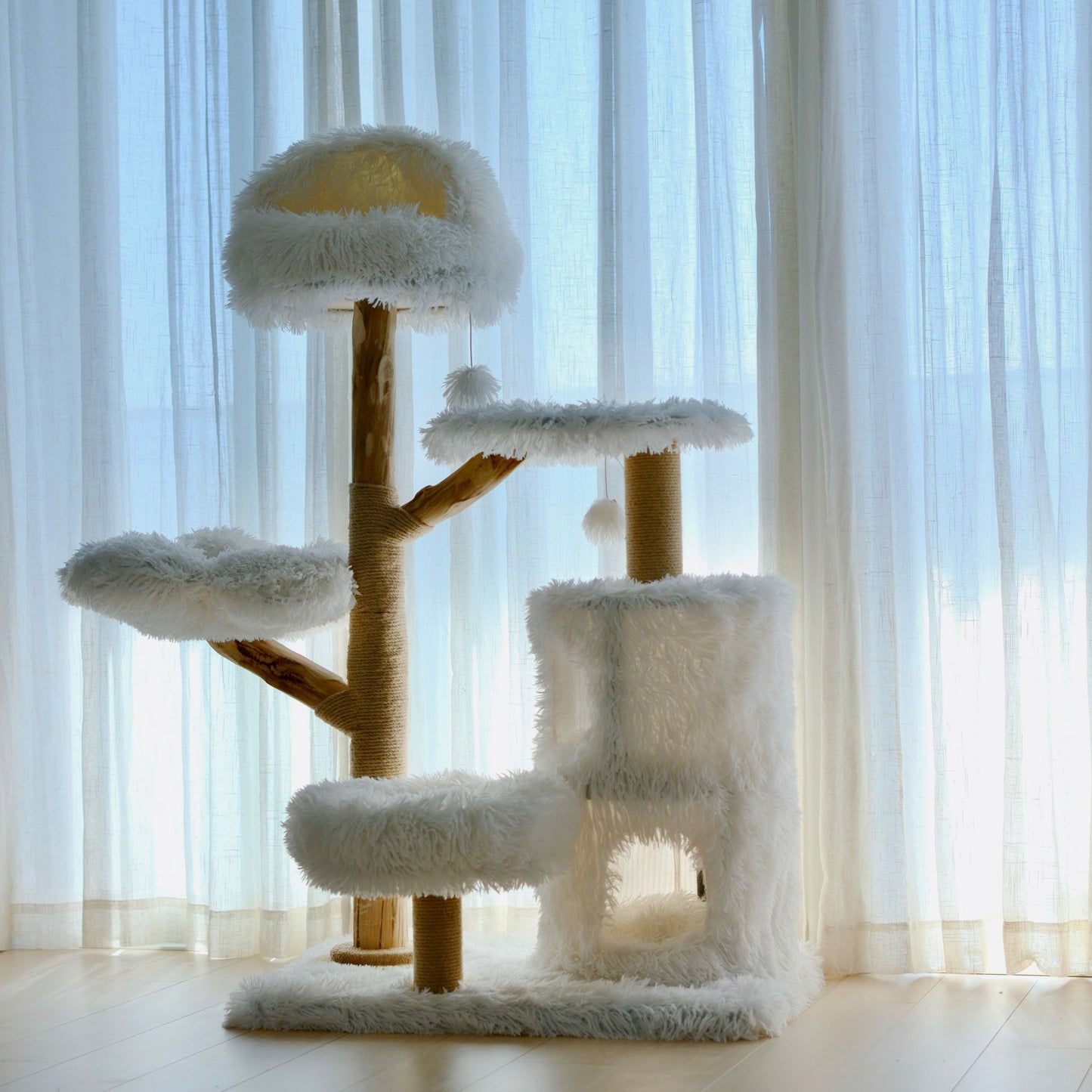 【雲にのる】雲城 - 凪 北欧風 無垢材ベッド付き天然木キャットタワー 多頭飼い対応 (翌営業日発送可能）