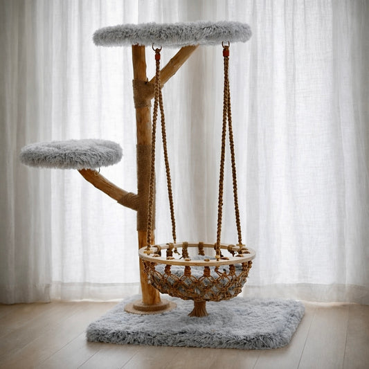 【雲にのる】天然木無垢材キャットタワー｜猫の揺りかご付き（翌営業日発送可能）
