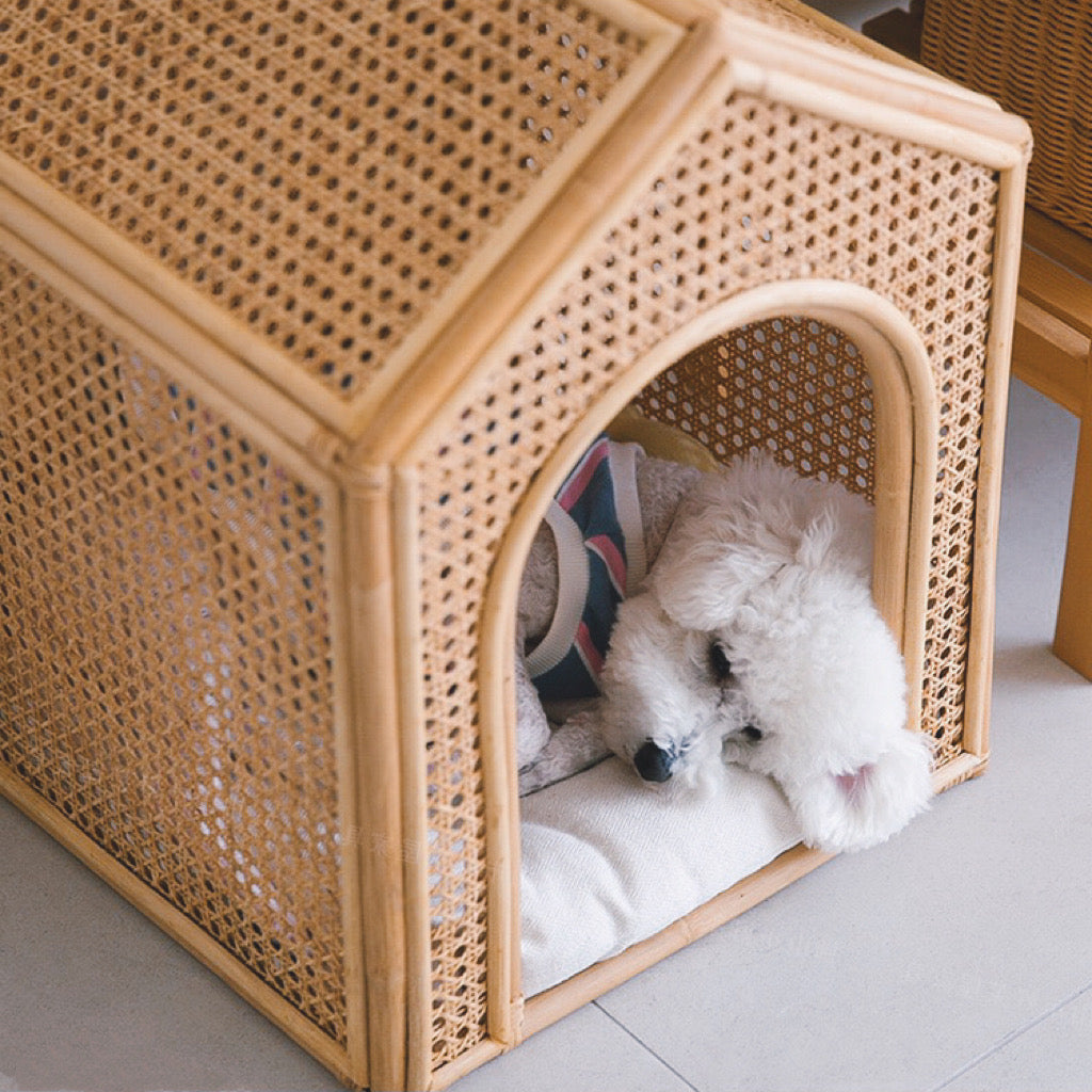 高級天然藤　猫用・犬用ハウス　手編みラタンベッド 北欧風犬用ベッド 猫用ベッド