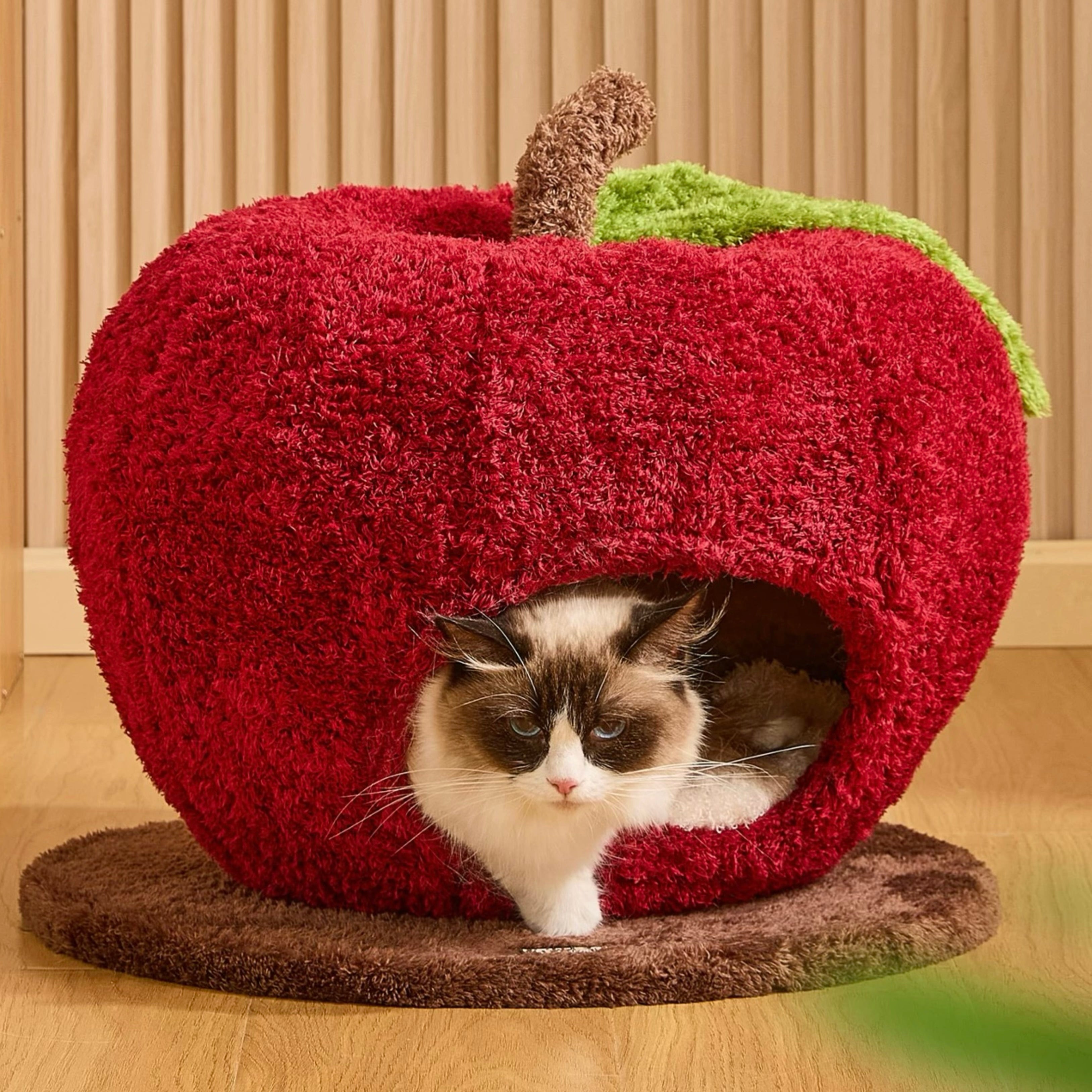 リンゴ 猫ハウス ペットベッド ふわふわ 防寒 小型犬も可 魔法の森】りんごの魔法ハウス｜アップル型猫ハウス・ペットベッド(翌