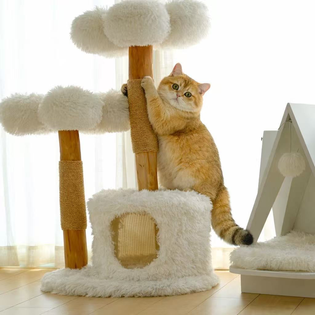 【雲にのる】無垢材キャットタワー　北欧風  天然木 ペット家具　(翌営業日発送可能）