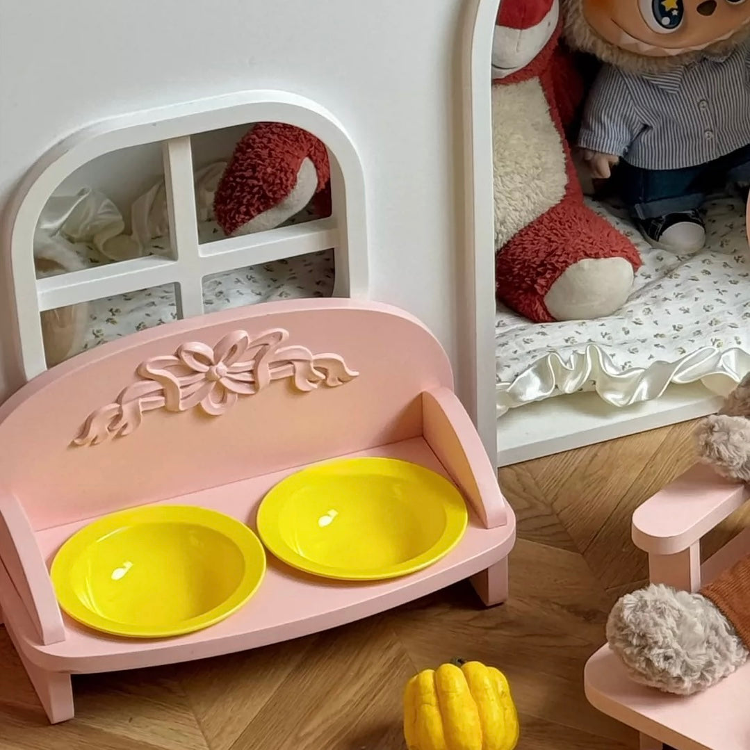 クラシック彫刻 木製フードスタンド｜犬猫兼用 ペット用食器台（受注製作）