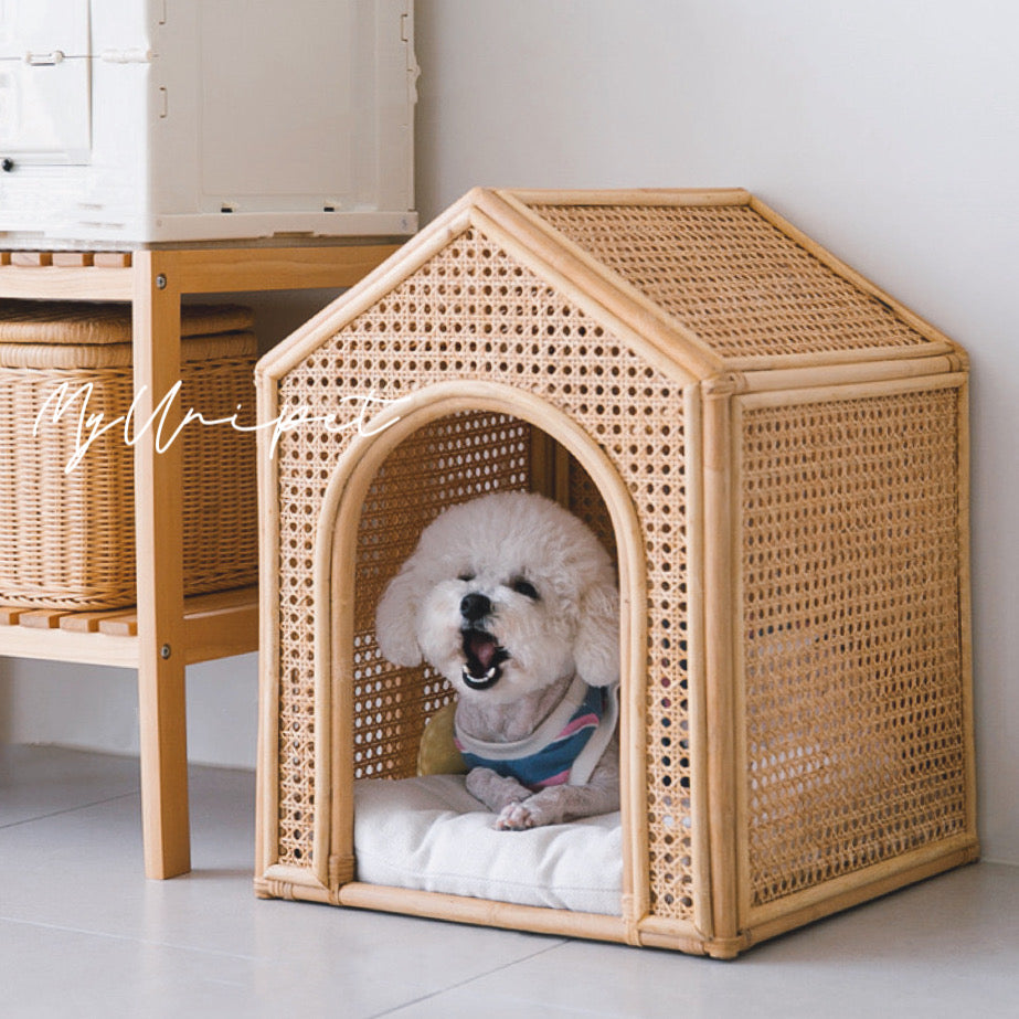 高級天然藤　猫用・犬用ハウス　手編みラタンベッド 北欧風犬用ベッド 猫用ベッド