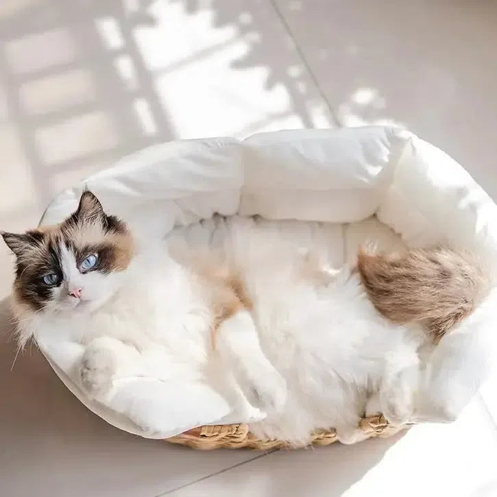 北欧風手編み猫ベッド/犬ベッド 天然素材 ペットベッド 北欧風手編み猫ベッド/犬ベッド 天然素材 ペットベッド