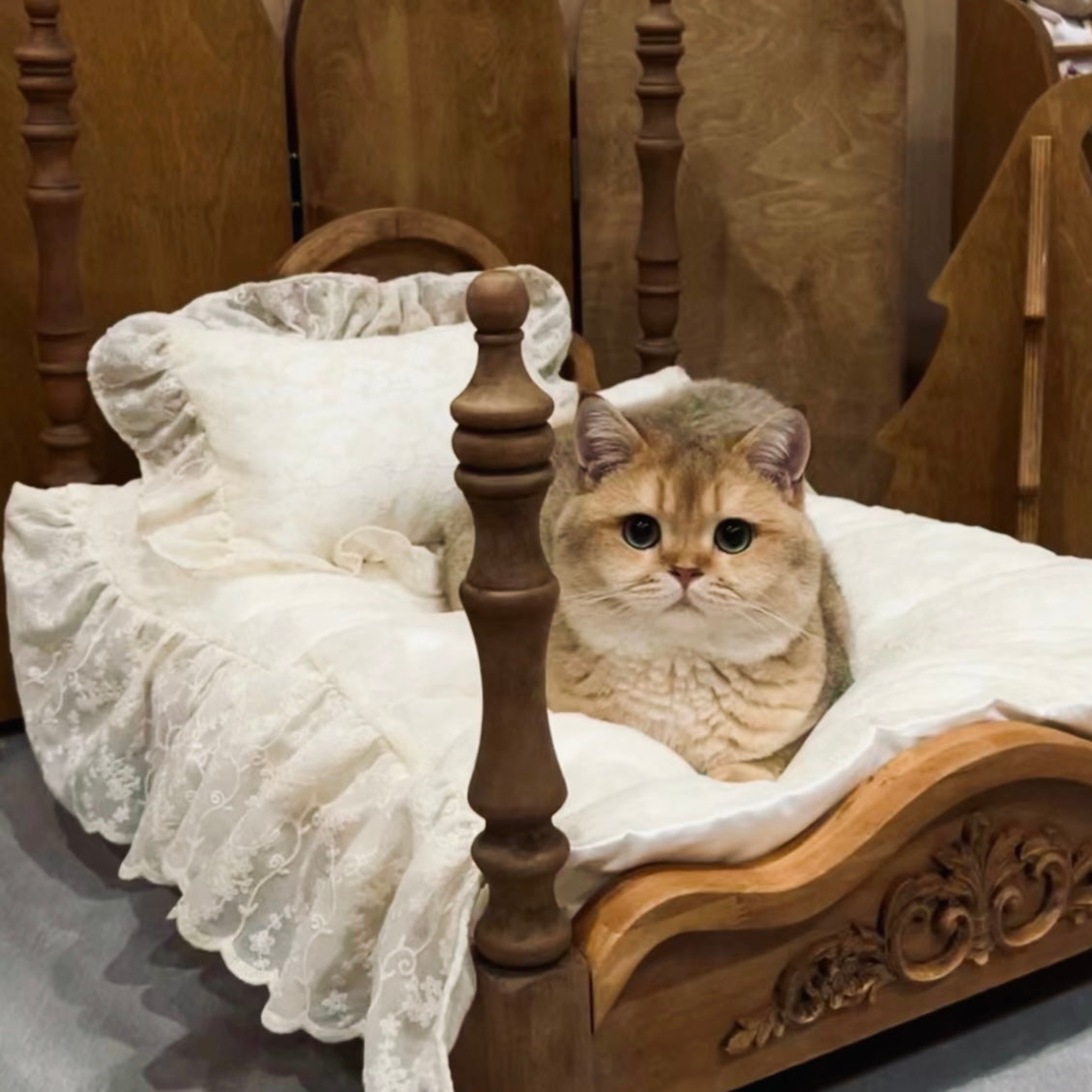 【ローマの休日】高級天然木製ペットベッド　猫用ベッド 犬用ベッド 高級ペット家具
