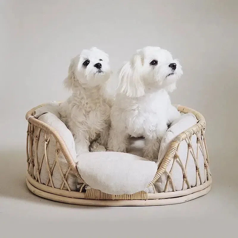 天然ラタン手編み】高級ペットベッド｜おしゃれ北欧風デザイン（犬猫