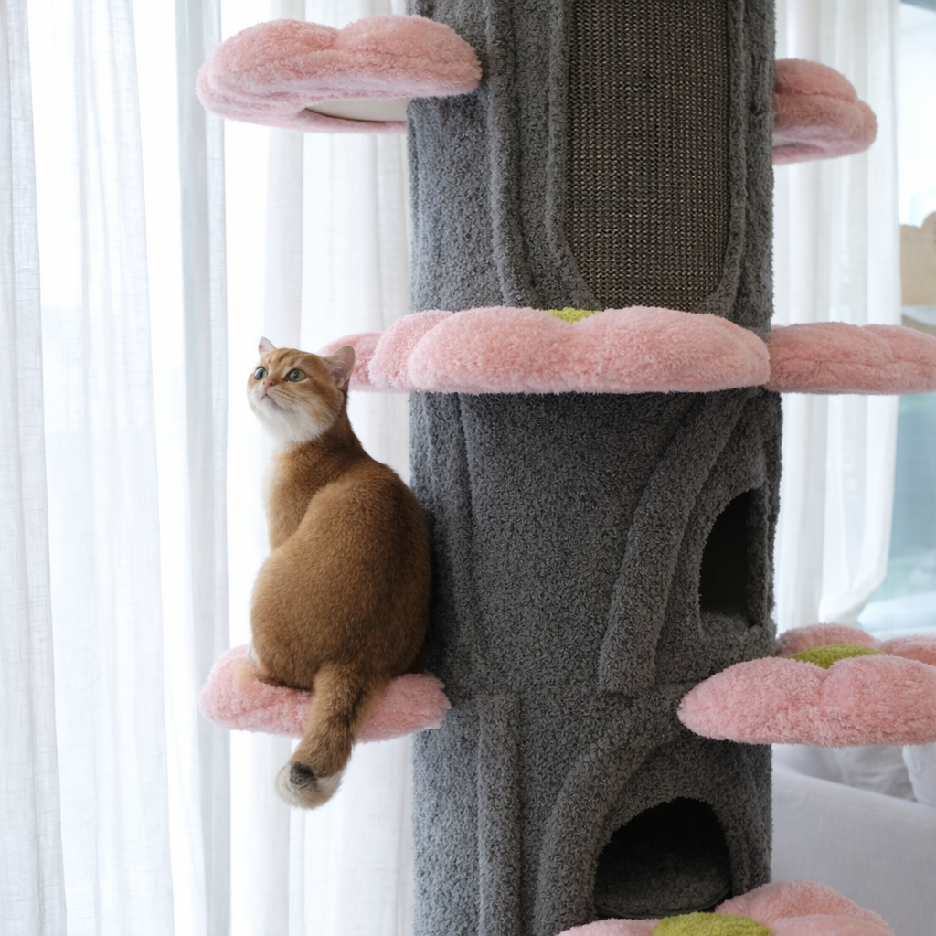 Sakura Bloom Cat Tower 花びらステップキャットタワー 184cm｜多頭飼いにもおすすめ・洗える布カバー仕様（翌営業日発送可能）