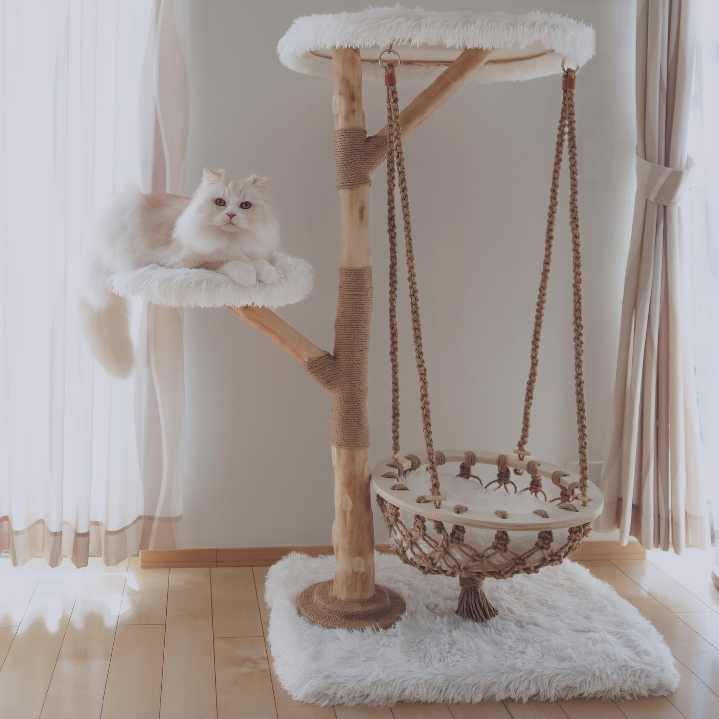 【雲にのる】無垢材キャットタワー猫の揺りかご　北欧風 木製 天然木 ペット家具（翌日発送可能）
