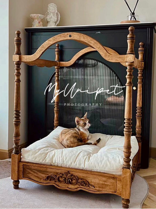 【ローマの休日】高級天然木製ペットベッド　キャノピーベッド　猫用ベッド 犬用ベッド 高級ペット家具