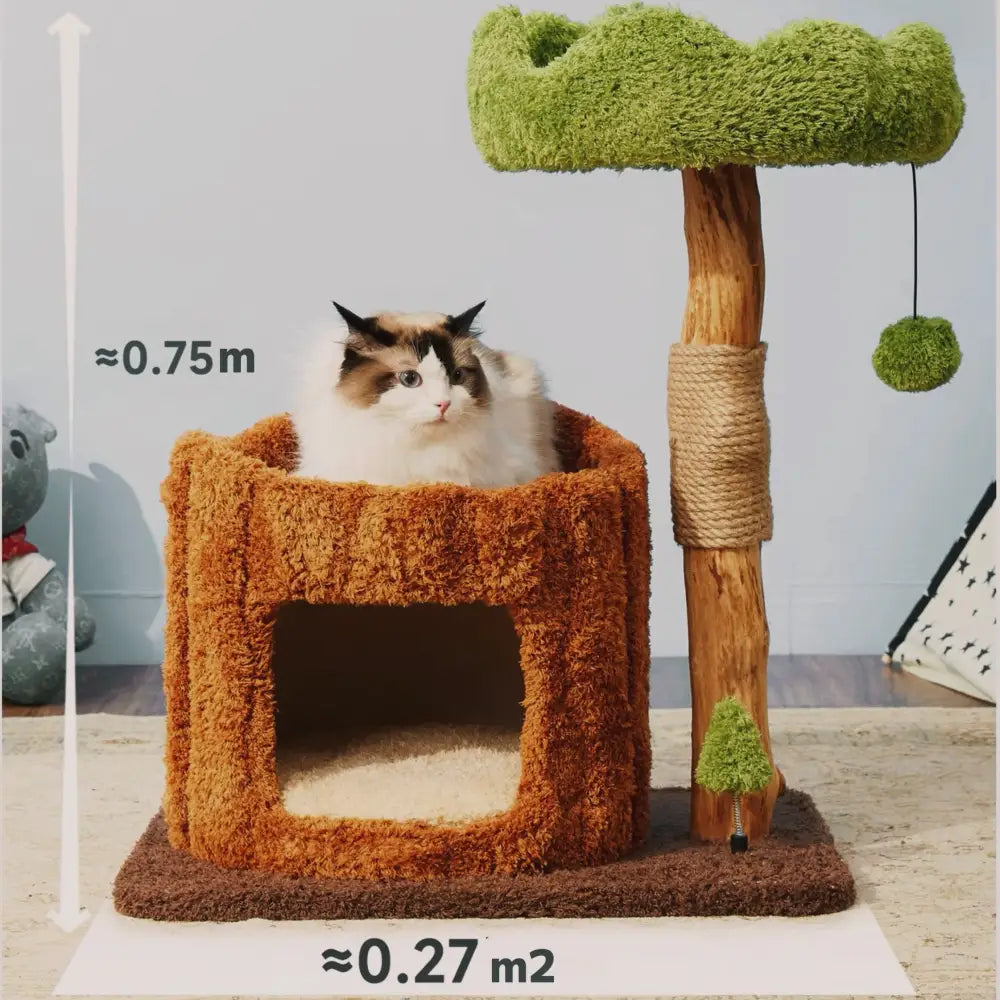 即発送】ベッド付き天然木無垢材キャットタワー据え置き型 即発送】ベッド付き天然木無垢材キャットタワー据え置き型