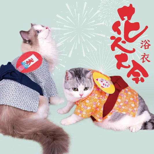 【夏の花火】ペットの服 犬/猫の浴衣 和風 通気性 柔らかい