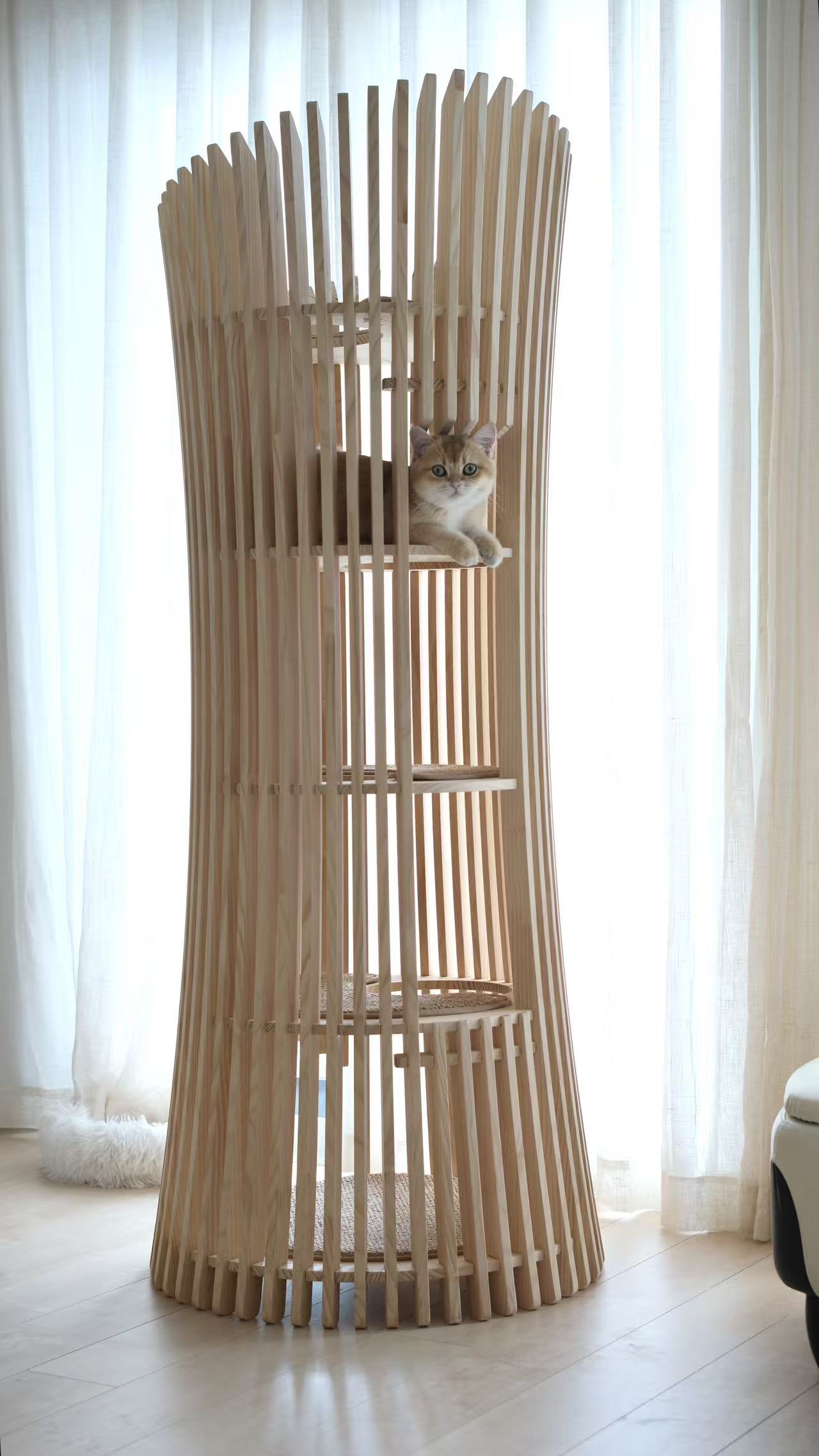 雅】透ける木漏れ日キャットタワー和風 天然木 超高級猫家具【2週間