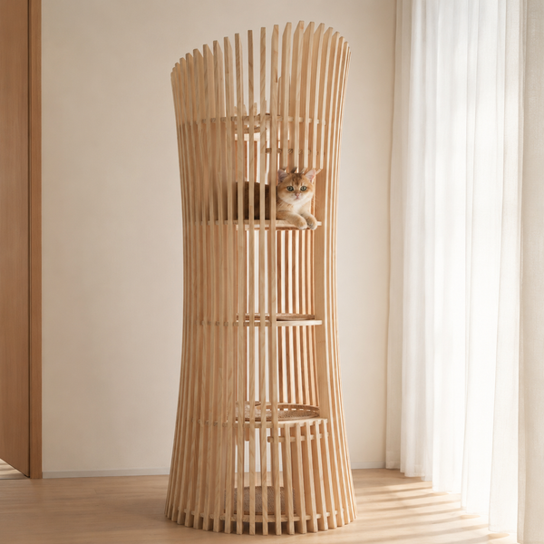 雅】透ける木漏れ日キャットタワー和風 天然木 超高級猫家具【2週間