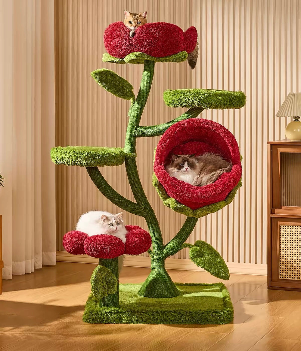 三輪の薔薇のキャットタワーで過ごす猫たち