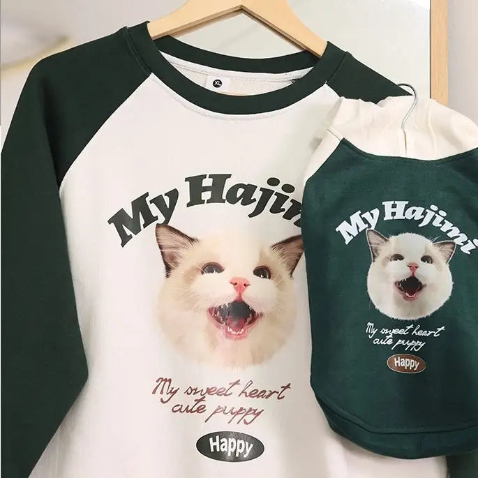 【うちの子犬猫切り替えTシャツ】犬用／猫用お揃い洋服 ペアルック うちの子写真をイラスト オーダーメイドうちの子オリジナルグッズ