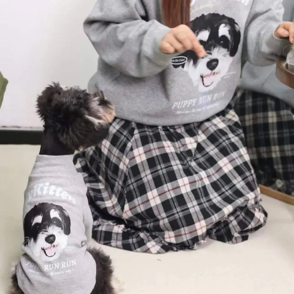 【うちの子犬猫Tシャツ】犬用／猫用お揃い洋服 ペアルック　うちの子写真をイラスト オーダーメイドうちの子オリジナルグッズ