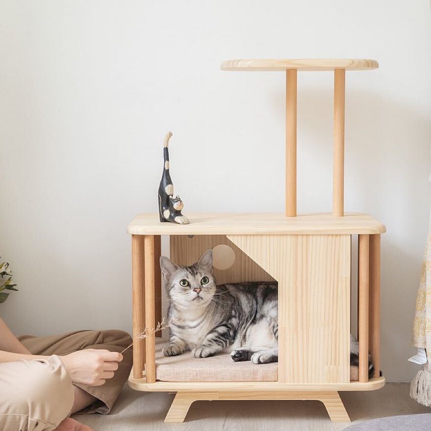 北欧風無垢材 猫ハウス マット付き サイドテーブル – MyUnipet